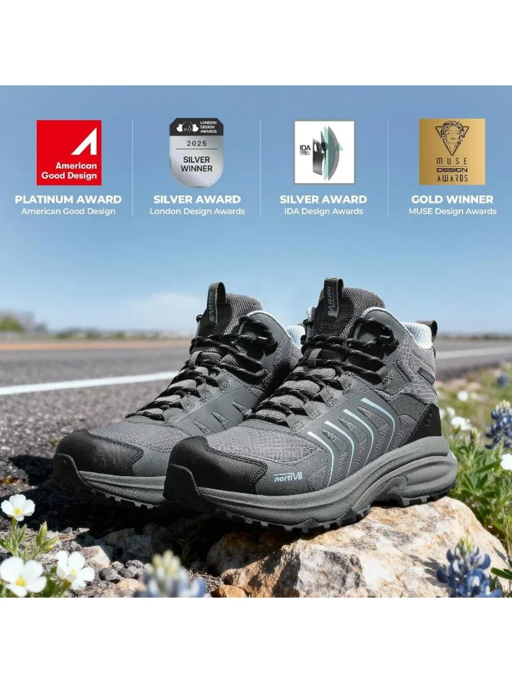 Men's Dark Grey Waterproof Shoes Casual Low Top Round Toe Non Slip Hiking Boot